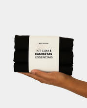 Kit 3 Camisetas Básicas Pretas
