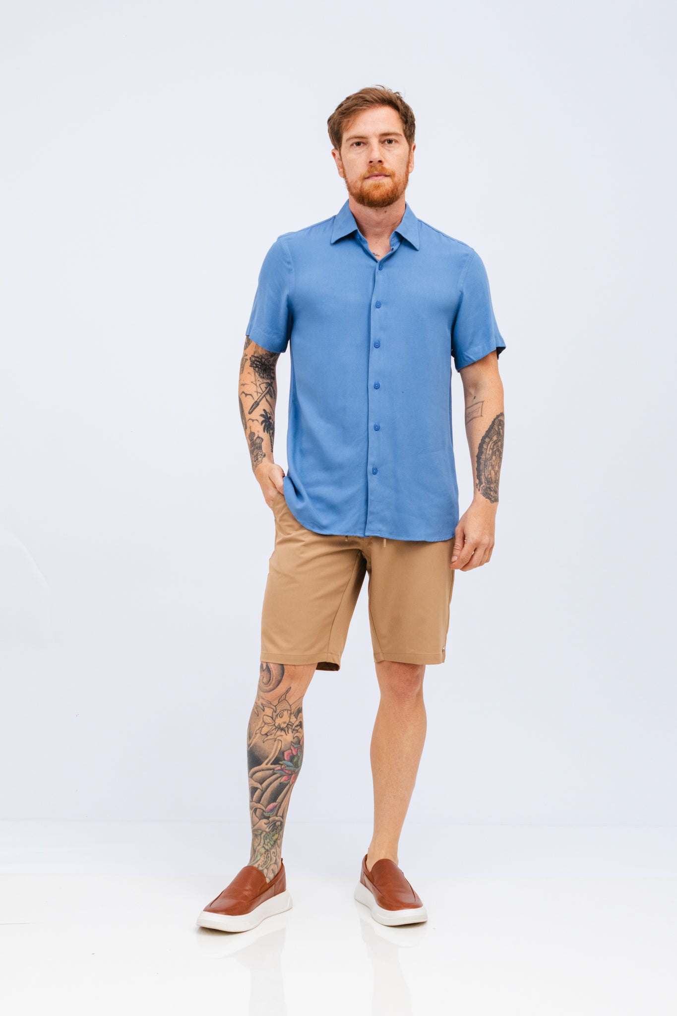 Camisa Viscose MC Rayon Azul infinity