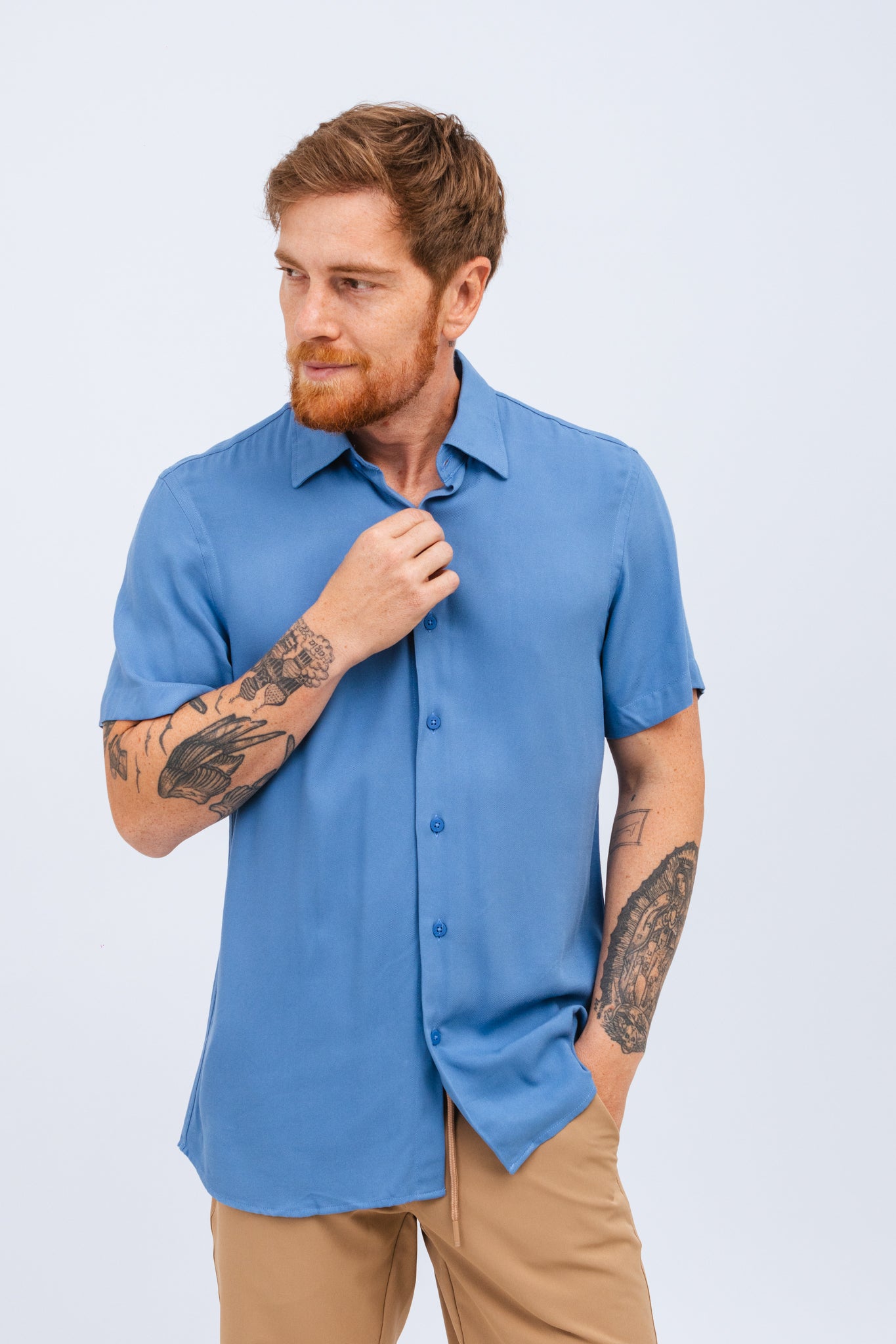 Camisa Viscose MC Rayon Azul infinity