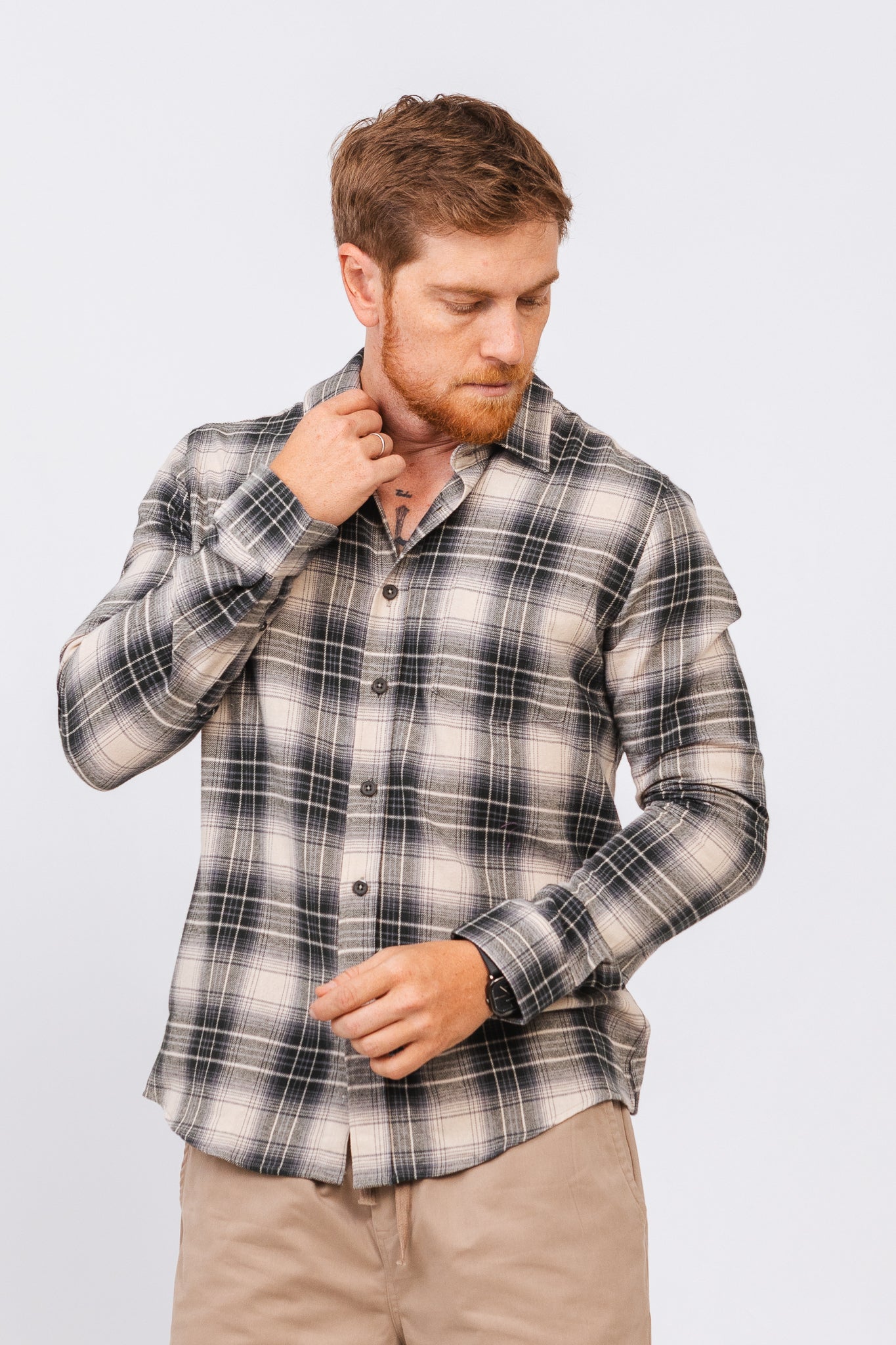 Camisa Flan Xadrez Longhorn Creme