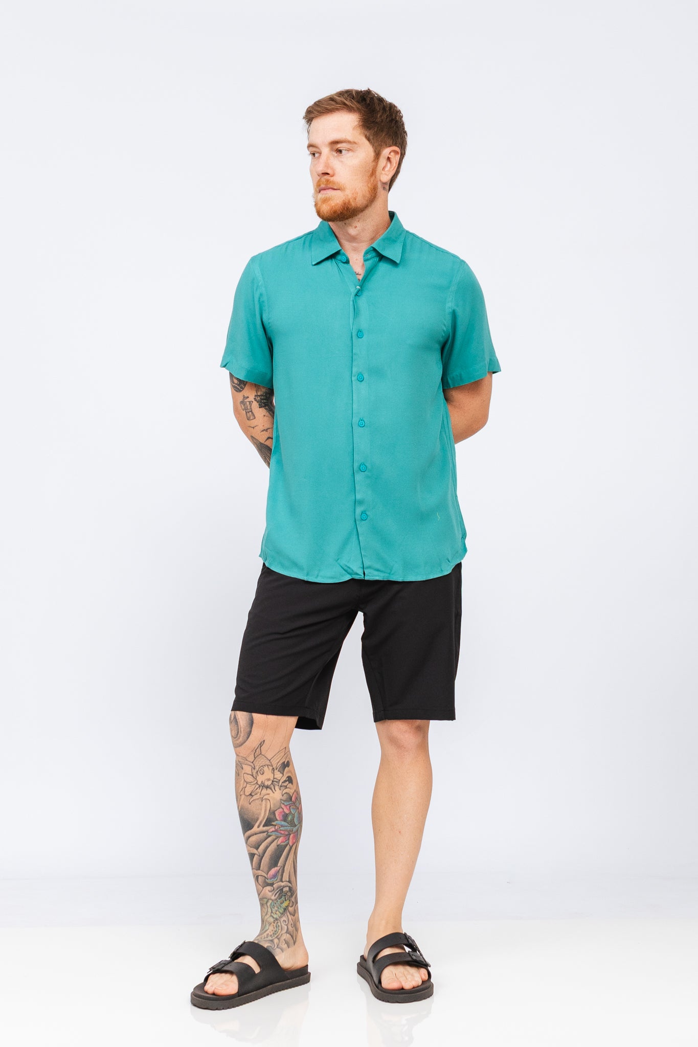 Camisa Viscose MC Rayon Verde Jaspe
