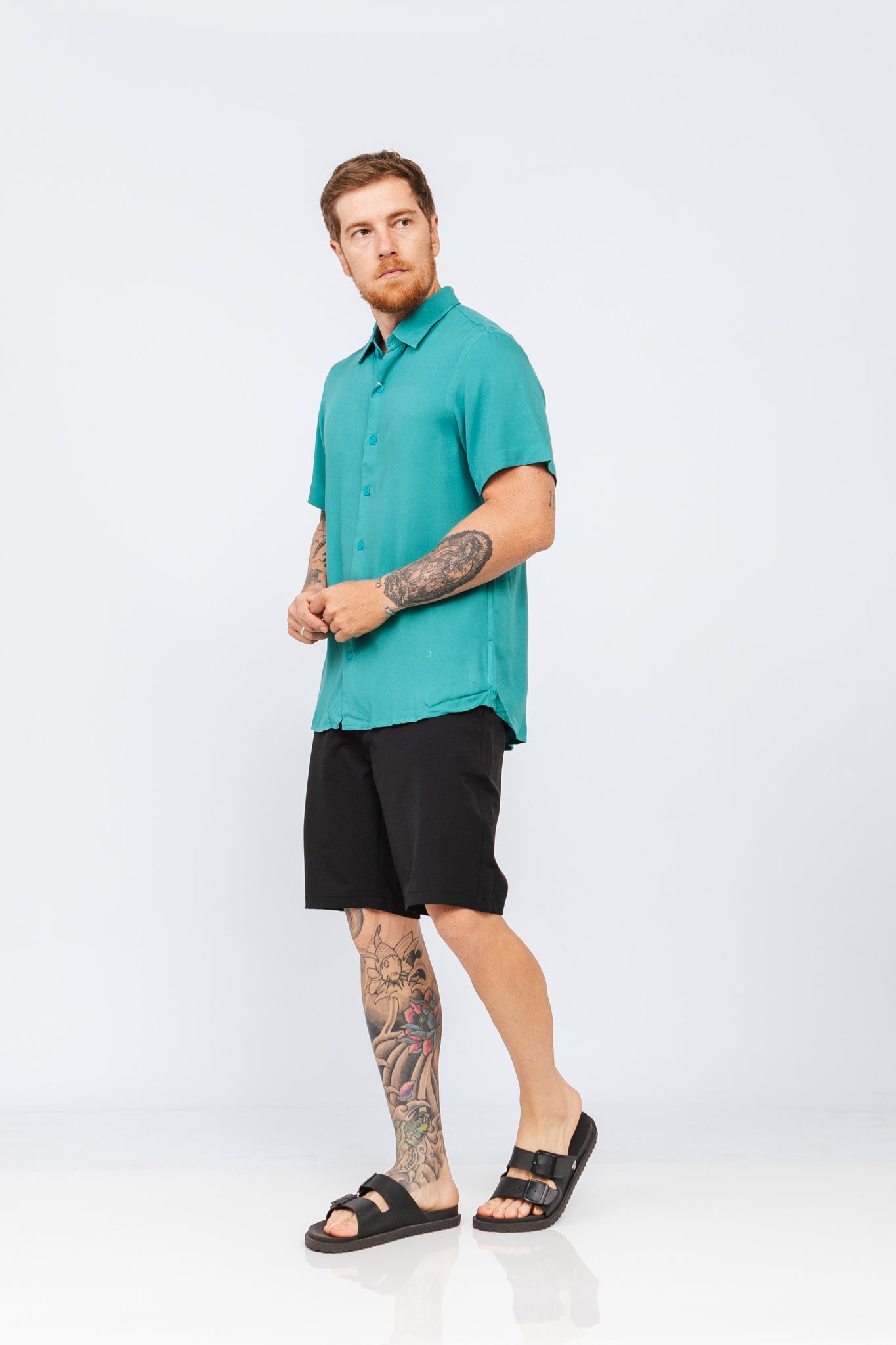 Camisa Viscose MC Rayon Verde Jaspe