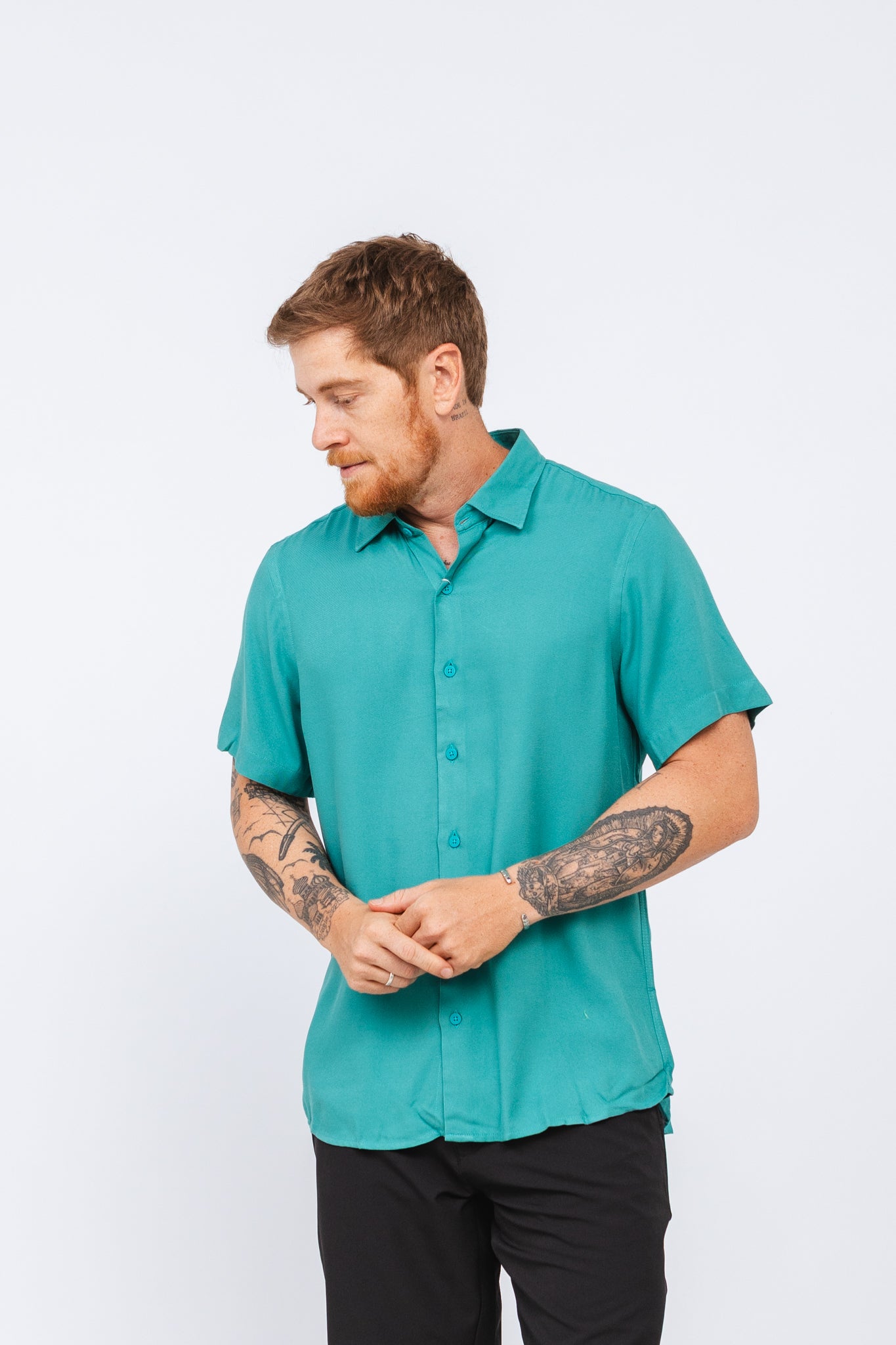 Camisa Viscose MC Rayon Verde Jaspe
