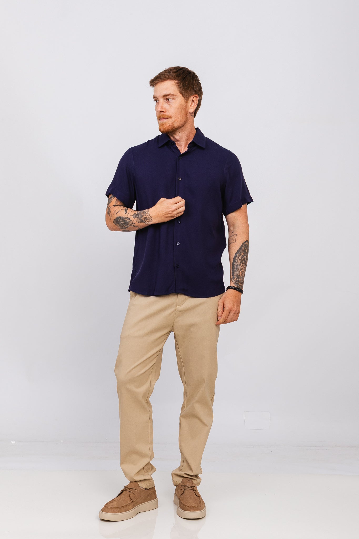 Camisa Viscose MC Rayon Azul Marinho