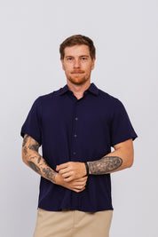 Camisa Viscose MC Rayon Azul Marinho
