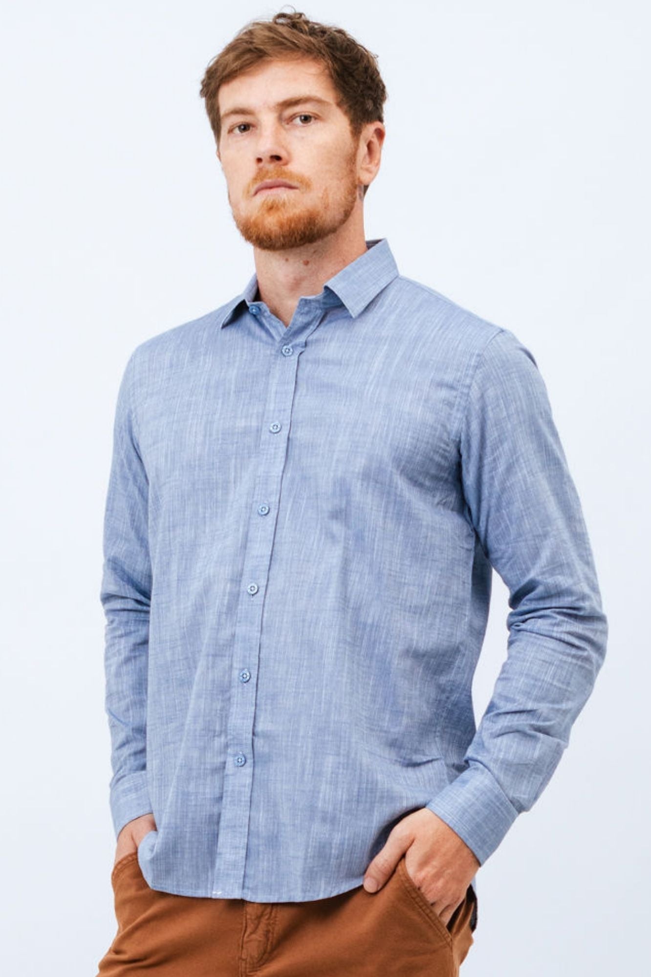 Camisa de Linho Azul Mesclado Linen Poah