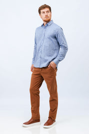 Camisa de Linho Azul Mesclado Linen Poah
