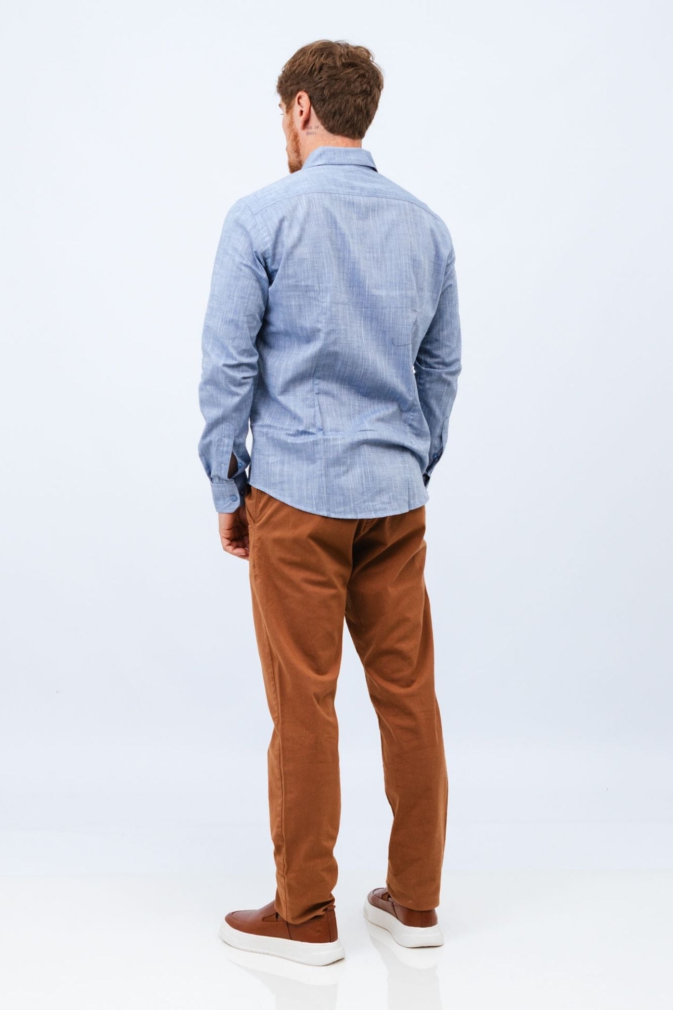 Camisa de Linho Azul Mesclado Linen Poah