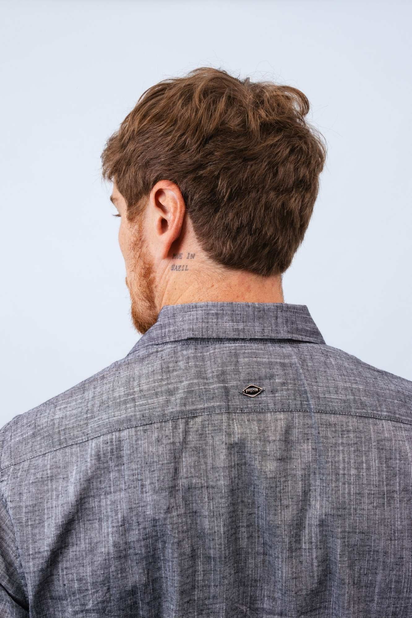 Camisa de Linho Preto Mesclado Linen Poah