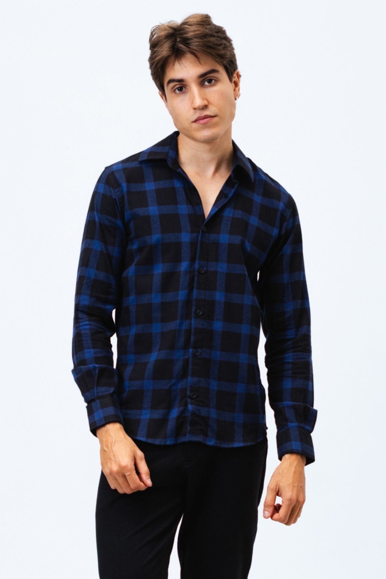 Camisa Flanelada Xadrez Azul Happer