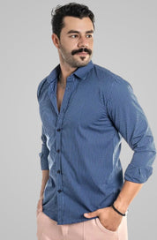 Camisa Vichy Mini Xadrez Azul Escuro