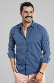 Camisa Vichy Mini Xadrez Azul Escuro