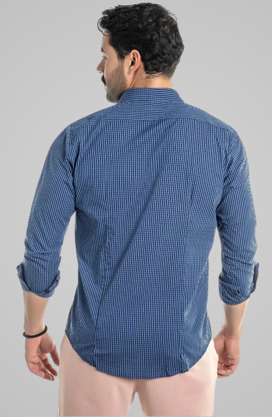 Camisa Vichy Mini Xadrez Azul Escuro
