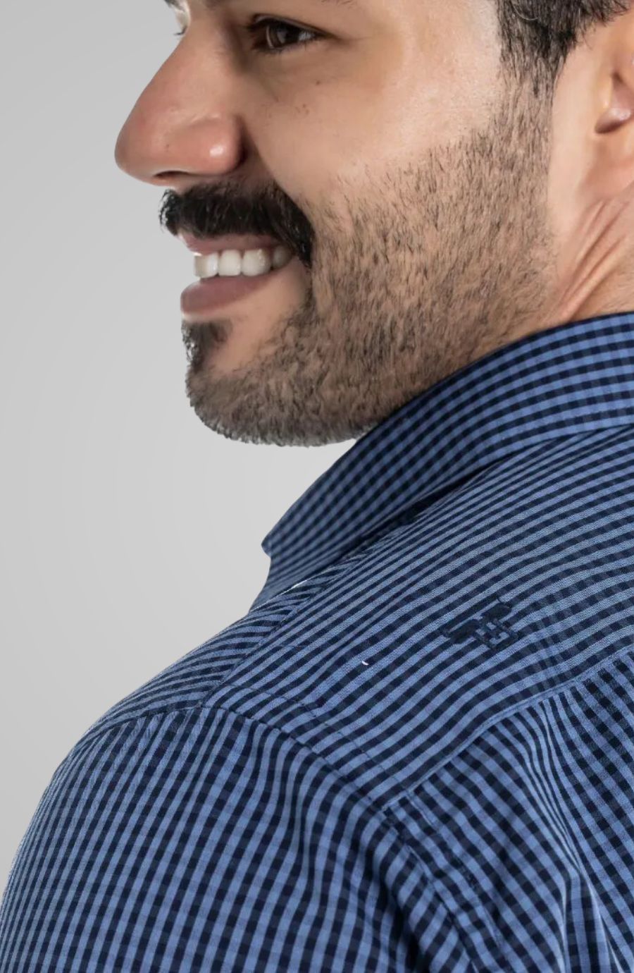 Camisa Vichy Mini Xadrez Azul Escuro