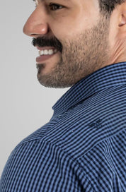 Camisa Vichy Mini Xadrez Azul Escuro