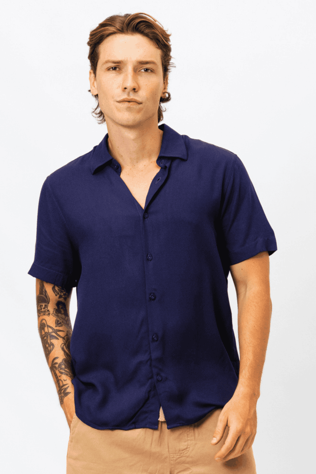 Camisa Viscose MC Rayon Azul Marinho