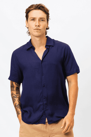Camisa Viscose MC Rayon Azul Marinho