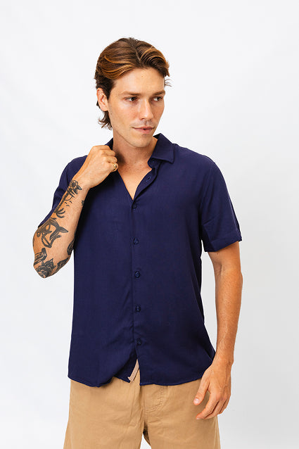 Camisa Viscose MC Rayon Azul Marinho