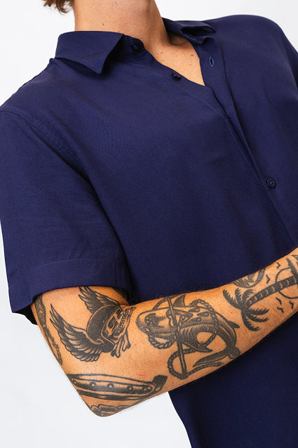 Camisa Viscose MC Rayon Azul Marinho