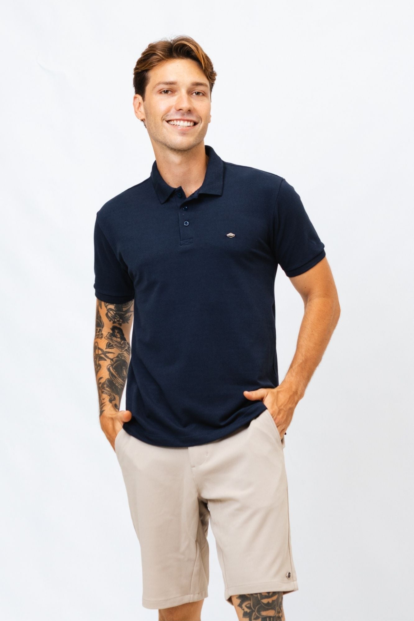 Polo Piquet Azul Marinho Leander